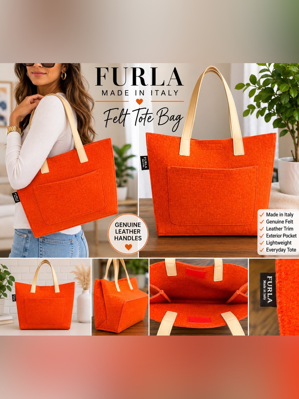 Furla Made in Italy genuine leather felt tote bag